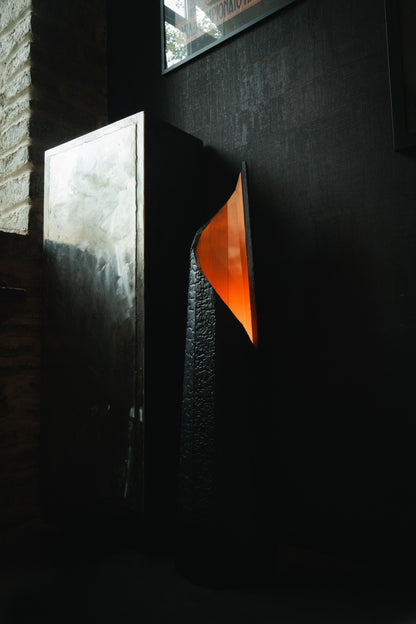 Burnt wood floor lamp