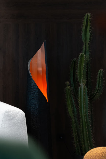 Burnt wood floor lamp