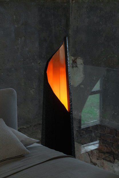 Burnt wood floor lamp