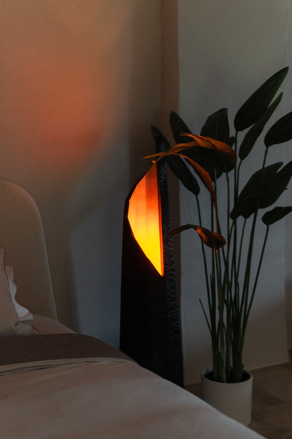 Burnt wood floor lamp