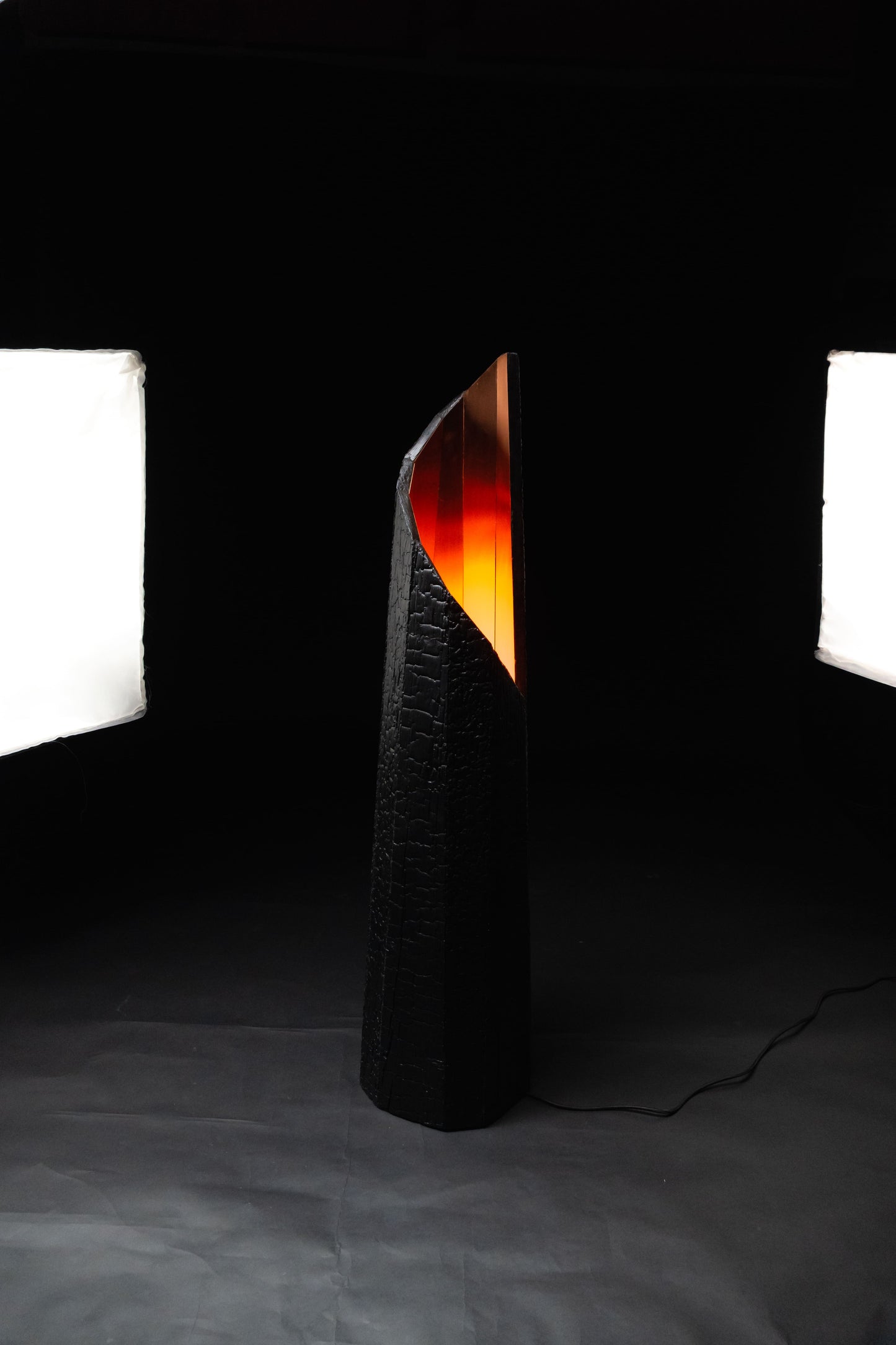 Burnt wood floor lamp