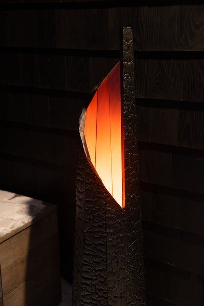 Burnt wood floor lamp